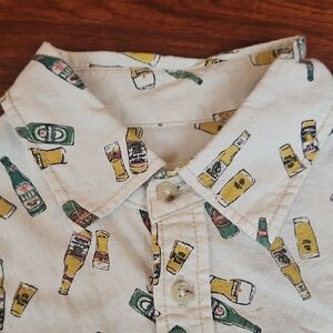 Power to the People Beer Bottle Print Button-Up Shirt - Size M